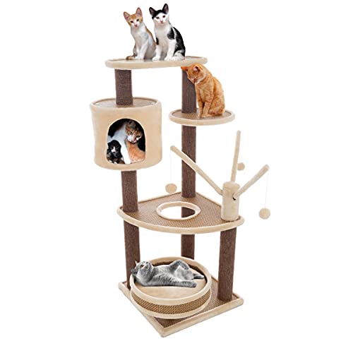 6-Tier Cat Tower- Cushioned Pet Bed, Napping Perches, Kitty Condo Hut, and Spri…