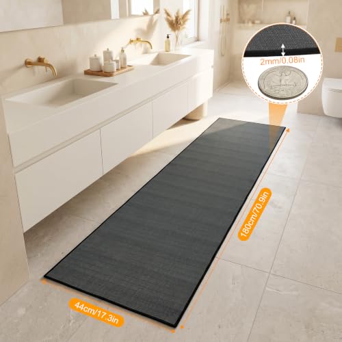 Zourglow Kitchen Rug Washable Non-Slip 44 x 180 cm | Absorbent Pad with Rubber Base, Stain Resistant for Sink, Hallway, Laundry Room, Indoor and Outdoor, Grey