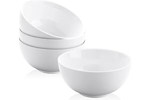 Yedio 22 oz Ceramic Cereal Bowls, 6“ White Porcelain Bowls Set for Soup Oatmeal Rice Fruits, Set of 4, Microwave Dishwasher S