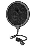 Pop Filter,Double-layer MIC Wind Screen,SOONHUA Round Clip-On Pop Mask Shield with 360 Degree Flexible Metal Gooseneck Holder Screw Clamp for Recording Vocals