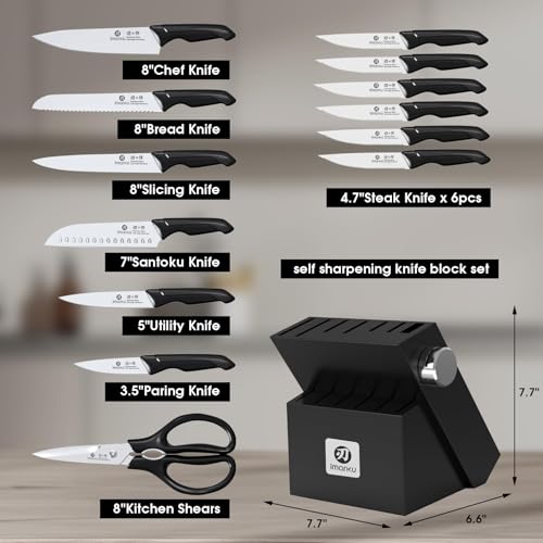 imarku Kitchen Knife Set, 14-Piece Knife Sets with Block & Built-in Sharpener, Japanese High Carbon Stainless Steel Knives, Ergonomic Non-Slip Handles, Black