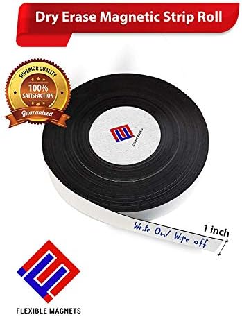 Dry Erase Magnetic Strip Roll Write on/Wipe Off Magnet Without Marker (1 Inch x 50 Feet)