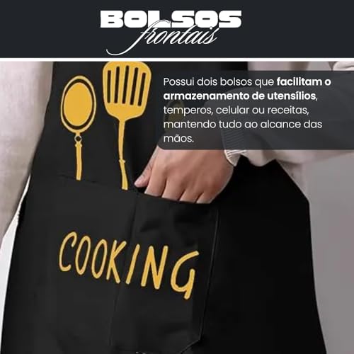 Avental de Cozinha Impermeável com Bolsos Frontais - Avental para Cozinhar Unissex - Ajustável Confortável - Ideal para Limpeza, Churrasco, Lavanderia e Uso Doméstico - UpShop