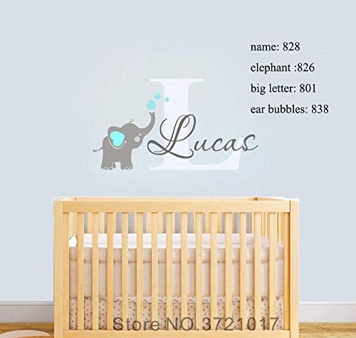 Custom Personalized Name Color Baby Elephant Removable Art Vinyl Wall Sticker for Kid Boy Girls Room Nursery Decoration@Design_1_pls_Send_us_The_Name