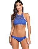 Ekouaer Swimsuits Women Tank Padding Bikini Set High Neck Bathing Suit (Blue, Medium)