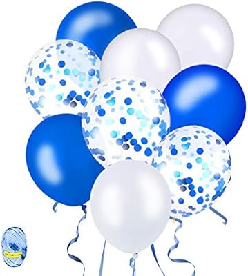Amazon Com Conniecony Blue Confetti Balloons 12 Inches White