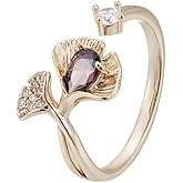 Kokoma Ginkgo Leaves Statement Ring for Women Adjustable CZ Crystal Wrap Finger Ring Promise Engagement Eternity Rings Wedding Band