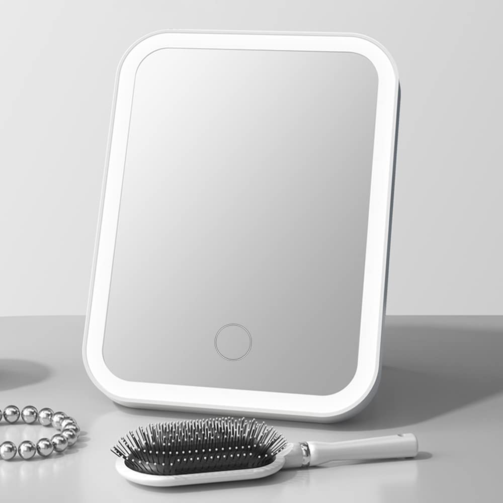 LETOUR Makeup Mirror with Light - 3 Modes Tabletop Mirror with Swivel Touch Dimming for Dressing & Makeup (Square)