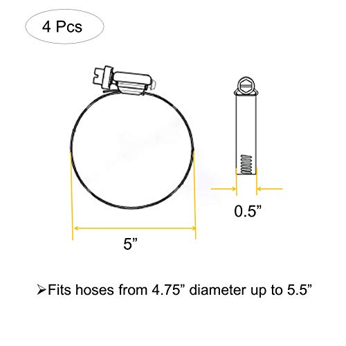 5" Adjustable 304 Stainless Steel Duct Clamps Hose Clamp Pipe Clamp Air Ducting Clamp Worm Drive Hose Clamps (4Pcs)