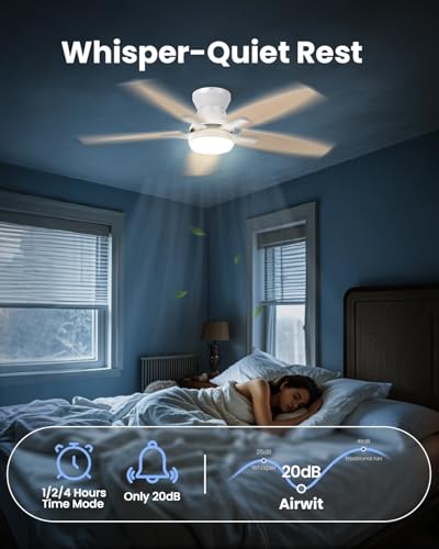 Airwit Ventiladore de Techo, Lámpara Ventilador de Techo 42 Pulgadas/107 cm, Abanico de Techo Silenciosos con Control Remoto y Luz LED para el Hogar, 6 Velocidades, Motor de CC Reversible, Blanco