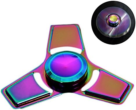 jj Rainbow/LED Metal Hand Tri Spinner Fidget EDC Toys Finger Tip Gyro Kids Spin Toy rainbow three leaf