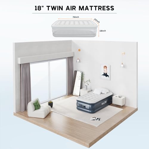 NALONE Single Inflatable Bed, Single Inflatable Mattress, Self-Inflating Air Mattress with Integrated Pump, Inflatable Mattress in 3 Minutes, Home Use 197 x 100 x 46 cm