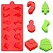 4 Pieces Christmas Silicone Chocolate Molds Set Non Stick Candy Molds Cookies Baking Trays with Christmas Elements Shapes （Red, Light Green）