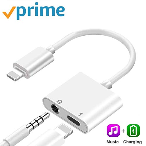 Headphone Jack Adapter to 3.5mm for iPhone 7/7 Plus /8/8 Plus/X/XS/XR/XS max for iPhone Adapter 2 in 1 Earphone Audio Connector Music Splitter Cable Accessories, Support All iOS System – White