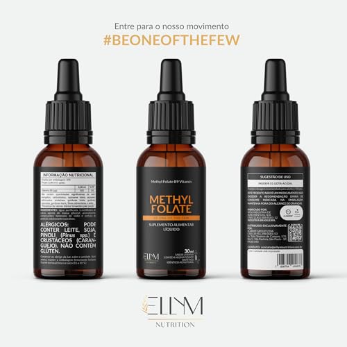 Vitamina B9 Metilfolato em Gotas Sublingual 30 mL ELLYM NUTRITION Sabor Laranja O Ácido Fólico Auxilia na Formação do Tubo Neural do Feto Durante a Gravidez (30 mL)
