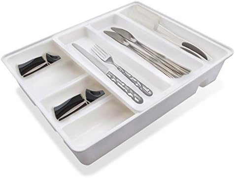 Fit Cutlery Tray | Compact 12.2 Inch Kitchen Silverware Organizer with 5 Large Slots Double Tiered Movable Cutlery Tray Drawer Insert | Durable Safe Non-Slip PP Base Flatware Serving Utensils | 1275.1