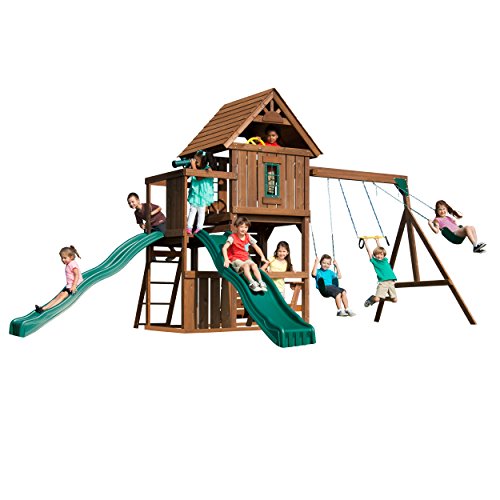 SwingNSlide Mont Eagle Play Set with Two Swings, Two Slides, Rock