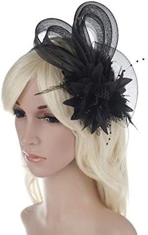 InSense Women Fascinators Hat Flower Mesh Feathers on a Headband with Clip Cute Rabbit Bunny Ear Hair Headband for Cocktail Party Wedding (Black) Cocktail