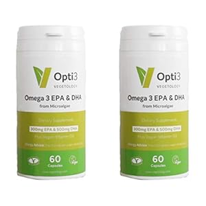 Opti3 Omega-3 EPA & DHA- Vegan Omega 3 Supplement Twin Pack 120 Capsules Satisfaction Guaranteed Or Your Money Back !