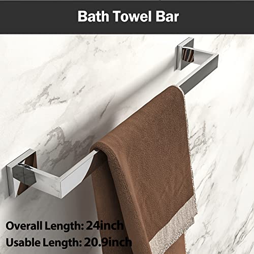 LuckIn Modern Polished Chrome Bathroom Hardware Set, Includes 24 Inch