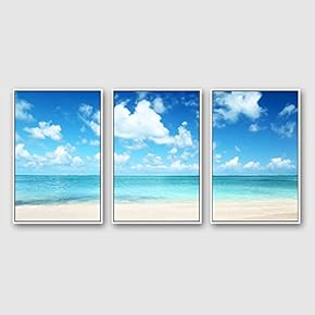 Framed Canvas Wall Art for Living Room, Bedroom Ocean Sea Beach Canvas Prints for Modern Home Decoration Ready to Hang - 16"x24"x3 Panels