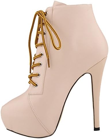 LOSLANDIFEN Womens Closed Toe Stiletto High Heel Lace Up Ankle Boots(819-1MA38,nude)