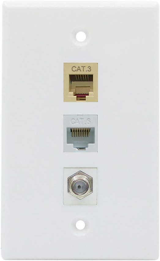 BUPLDET Ethernet Coax Phone Wall Plate - 1 Port Cat6 RJ45 Jack + 1 Port Phone RJ11/RJ12 Beige + 1 Port Coax Cable TV- F-Type