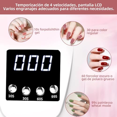 Lámpara de 280W UV/LED Lámpara para Uñas(con un par de guantes),Secador 66 Luces de Uñas,sensor de uña,con 4 Ajustes de Temporizador y Pantalla LCD de curado portátil
