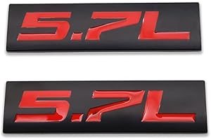 AxleZx 2X Chrome Metal 5.7L Logo Car Emblem Premium 3D 5.7 V8 Badge Auto Door Fender Sticker Side Wing Decal (5.7L,Black&Red)