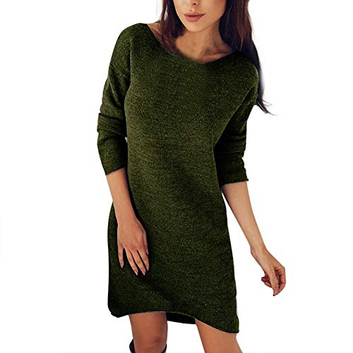 iTLOTL Women Solid O-Neck Sweater Dress Long Shirt Casual Long Sleeve Pullover