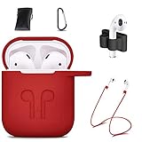 AirPods Case Cover,7 in 1 AirPods Accessories Silicone Airpods Protective Cover Set with Clip Holder/Keychain/Strap/Earhooks/Soft Storage Bag for Apple Airpod (Red) by GIM