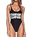 Vanell Women's Letter Print Monokini Bikini High Cut Backless One Piece Swimsuit, Black 3, Tag S=US 2-4