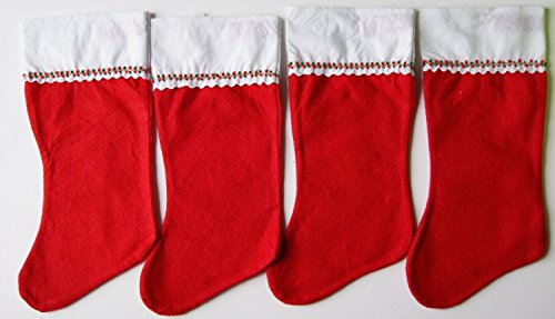 Holiday time red felt christmas stocking - set of 4