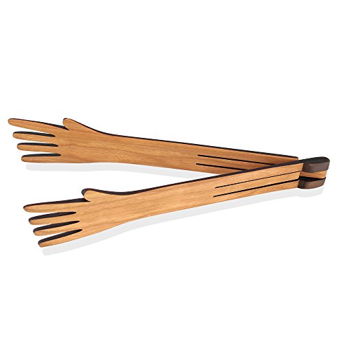 Jonathan's Family Spoons Inside-Out Wooden Tongs Lay Flat For Storage, Handmade Cherry Wooden Kitchen Utensil For Cooking And Serving, Large 12 Inches