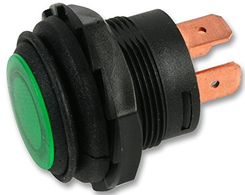 Multicomp PPSW-553 m12G Waterproof Push Button Switch with Green LED Illu mination, SPST, Momentary, Off, (On), 14 V, 10A