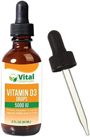 Vitamin D3 5,000 IU Liquid Dietary Supplement, 120 Servings - 2 fluid ounce (60 ml) - by Vital Green Labs