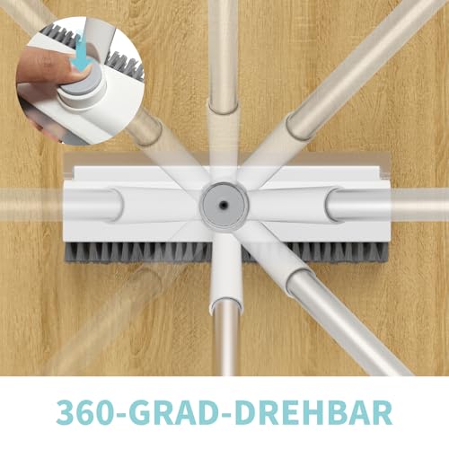 AIR U+ Scrubber with Handle - Tile Cleaner with Squeegee Floor 3 in 1, Telescopic Handle Floor Brush for Cleaning Shower, Bathroom, Patio, Pool, Garage, Kitchen, Wall and Deck