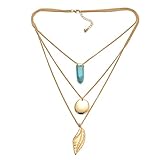 Onnea Multi Layered Feather, Disc, Chakra Pendant Necklace (3 Necklace in One)