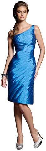 Mori Lee 20302 Pleated One Shoulder Slim Short Dress, Blue Bird, 12