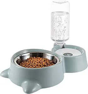 Envop Double Bowls For Dog & Cat , Water and Food Bowl Set with Detachable Stainless Steel Bowl, Automatic Water Dispenser Bottle, Pet Feeder