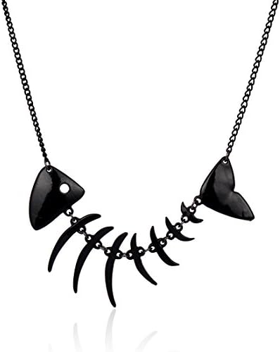 Huan Xun Women Black Fish Bone Initial Charm Choker Bib Necklace Best Friend Birthday Gift