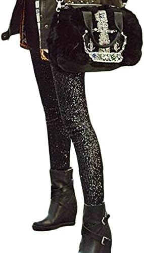 Bigbarry Women's Slim Sequins Pencil Legging Casual Stylish Pant Black S