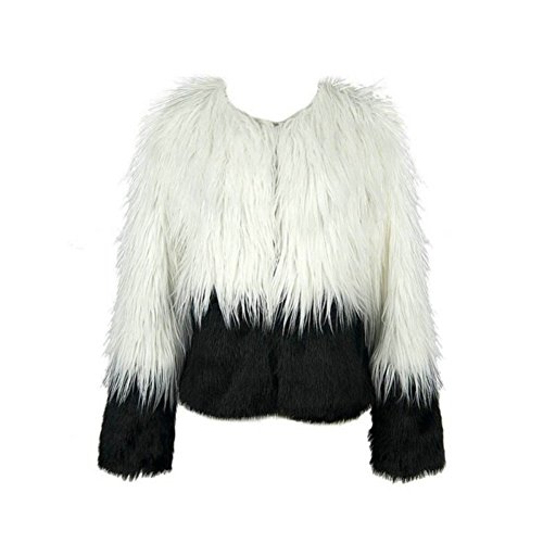 EFINNY Women Faux Fur Coat, Two Tone Shaggy Warm Coat Outerwear Jacket