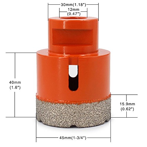 Diamond Core Drill Bit Masonry Hole Saw Kit With 1-3/4 Inch Diameter Vacuum Brazed For Most Angle Die Grinders Dry Wet Drilling Concrete Granite Porcelain ceramic tile Marble Stone - Thumbnail 7