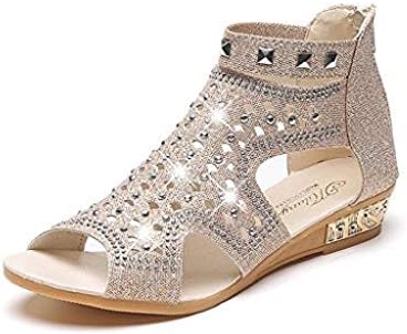 Huitian23 Women's Cut Out Platform Wedge Sandals Ankle Strap Suede Fish Mouth Hollow Roma Shoes