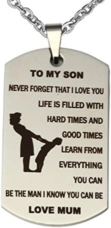 Bodai Hand Stamped To My Son Dog Tag Stainless Steel Necklace Military Mens Womens Jewelry