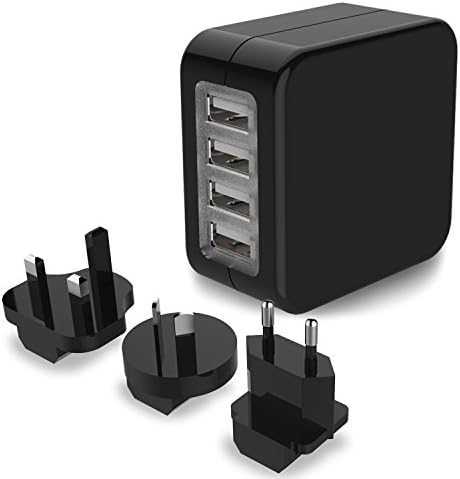 Travel Adapter, MoMoCity International Worldwide Travel Adapter 4-Port USB Wall Charger Power Adapter Travel Plug with US UK EU AU Plugs for iPhone iPad Samsung Smartphone Camera (Black)
