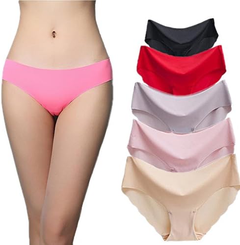 Common Seamless Silk Panties Quick Dry Underwear Women Sexy Low waist Briefs 5 Packs(Multicoloured-X-Large)