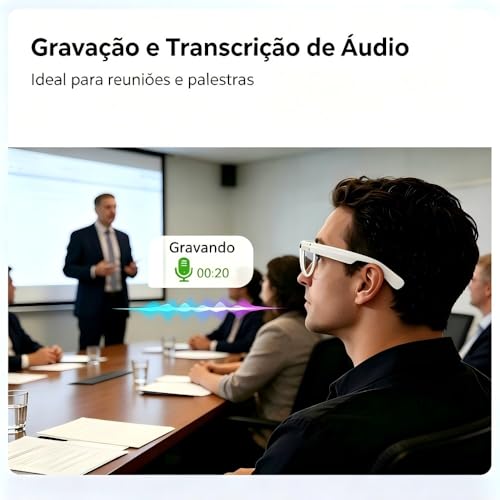 YARUIKE Óculos Inteligentes X01, equipado com câmera de 8MP, tradução em tempo real, Bluetooth 5.3, gravação em 1200P, estabilização de 6 eixos, reprodução de música e função de chamadas (Branco)