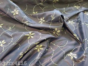 Fabrics Online Uk Gold Embroidered Flowers On Chocolate Brown Silk